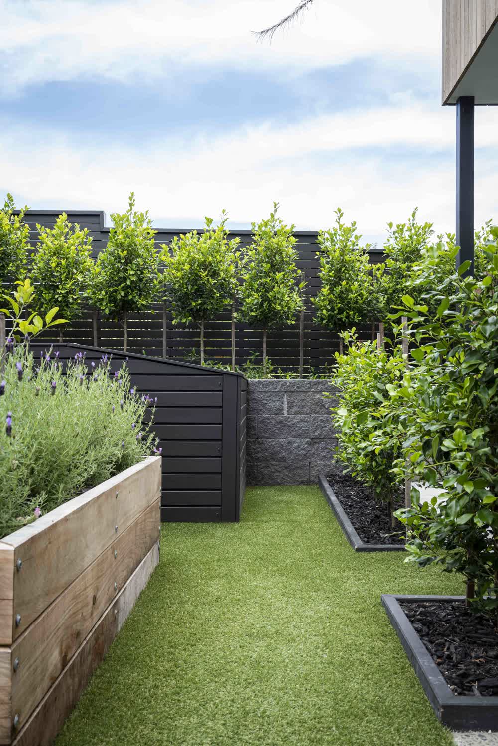 Combined wooden and stone retaining walls with fencing